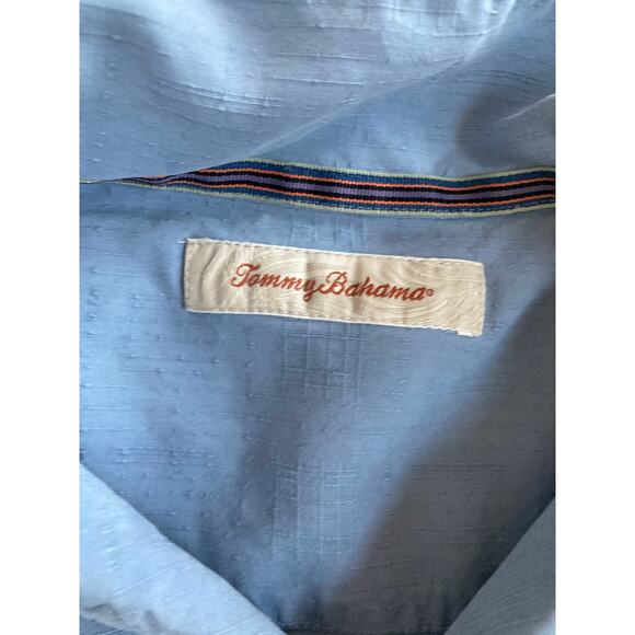 Tommy Bahama Camp Button Shirt XL 100% Silk Short Sleeve Striped Blue Beach Mens - Picture 8 of 16